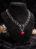Gothic Red Heart Pendant & Stainless Steel Chain Link Choker