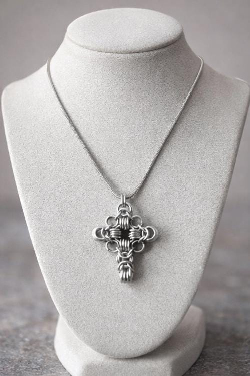 Gothic Cross Byzantine Snake Chain Necklace, Handmade Stainless Steel Medieval Pendant Jewelry, Alternative Fashion Gift