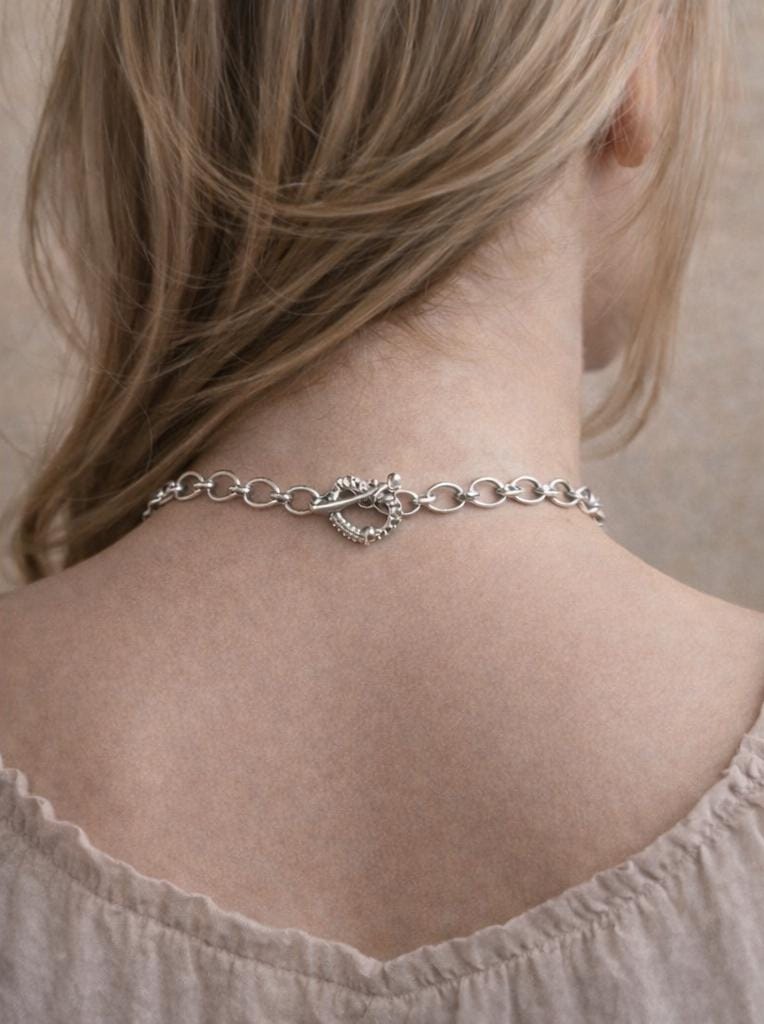 Gothic Red Heart Pendant & Stainless Steel Chain Link Choker
