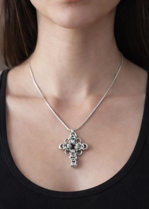 Gothic Cross Byzantine Snake Chain Necklace, Handmade Stainless Steel Medieval Pendant Jewelry, Alternative Fashion Gift