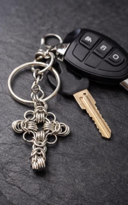 Gothic Cross Byzantine Keychain Handmade Stainless Steel Keychain with Clip Medieval Gothic Chain Accessory Gift