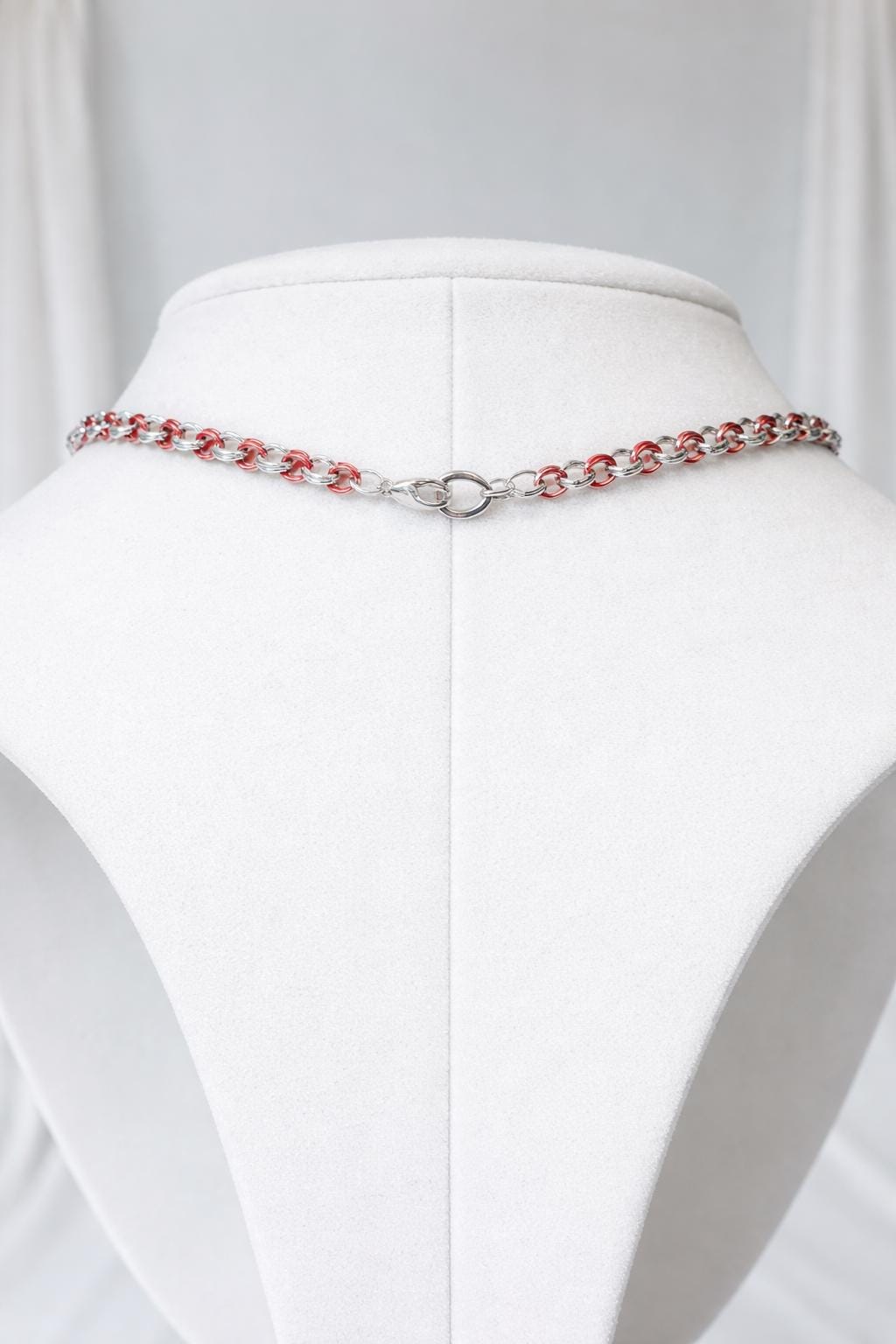 Gothic Cross Pendant Necklace | Red & Stainless Steel Double-Link Chain