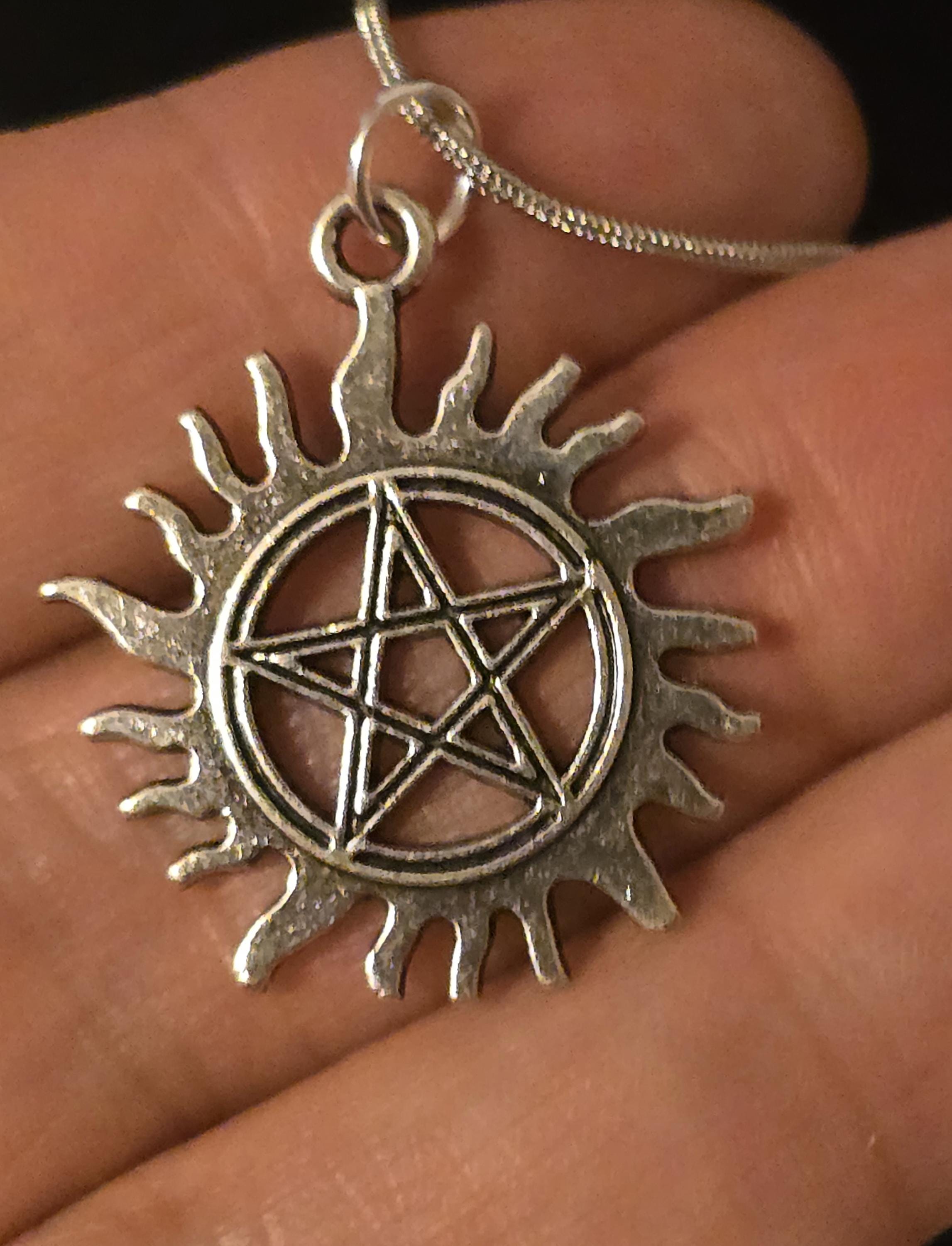 Supernatural Anti Possession Necklace, Silver Snake Chain Charm, Anti Demon Protection Pendant, Gothic TV Show Inspired Jewelry Gift