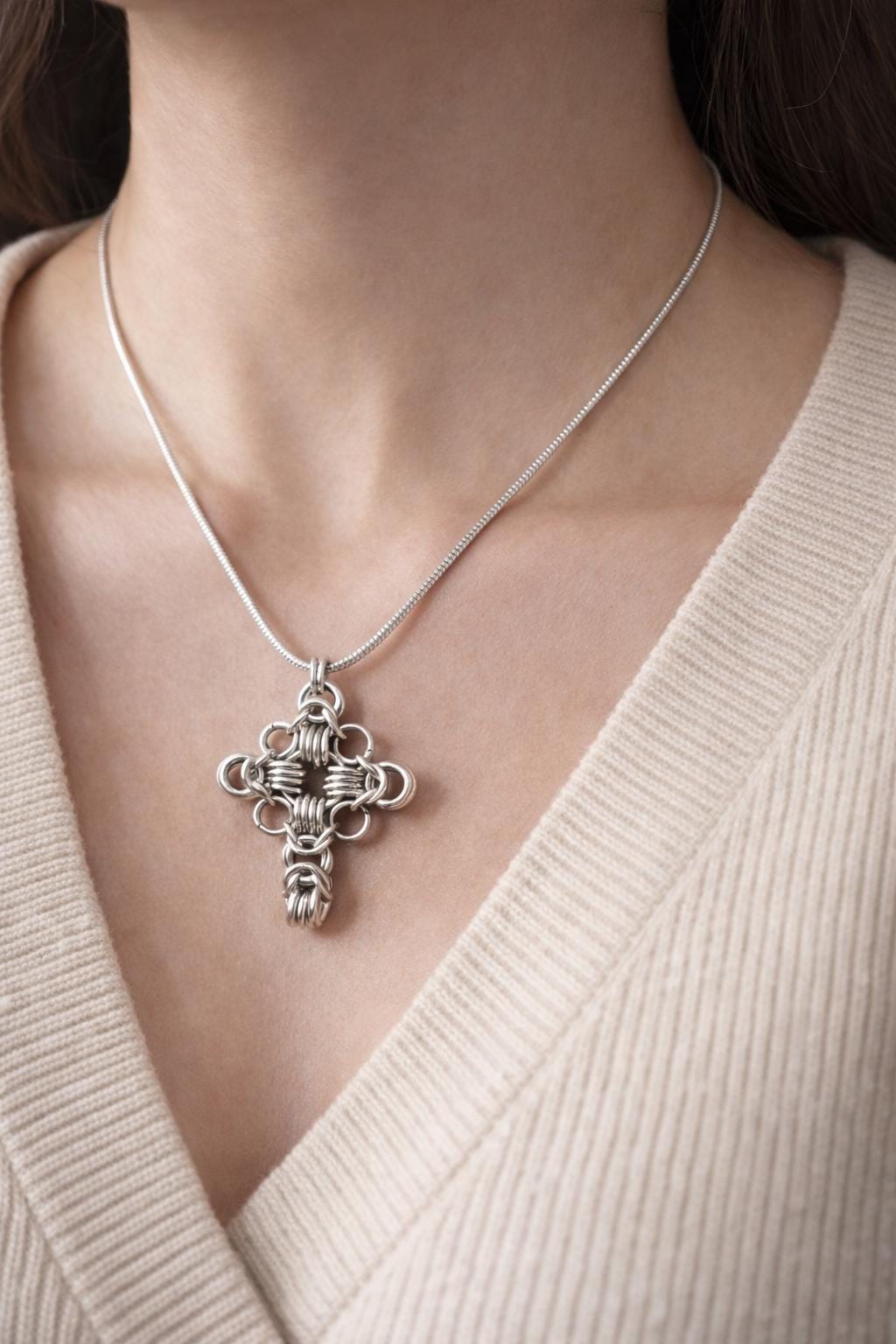 Gothic Cross Byzantine Snake Chain Necklace, Handmade Stainless Steel Medieval Pendant Jewelry, Alternative Fashion Gift