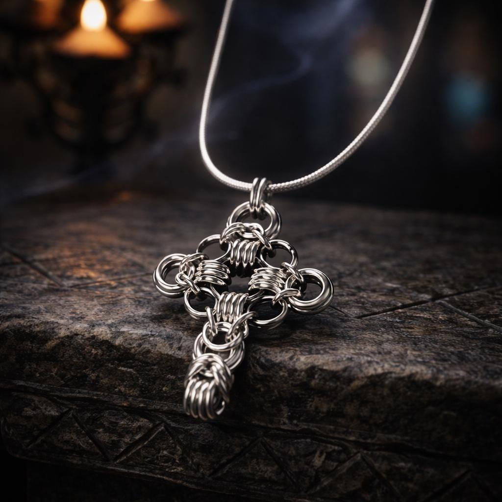 Gothic Cross Byzantine Snake Chain Necklace, Handmade Stainless Steel Medieval Pendant Jewelry, Alternative Fashion Gift