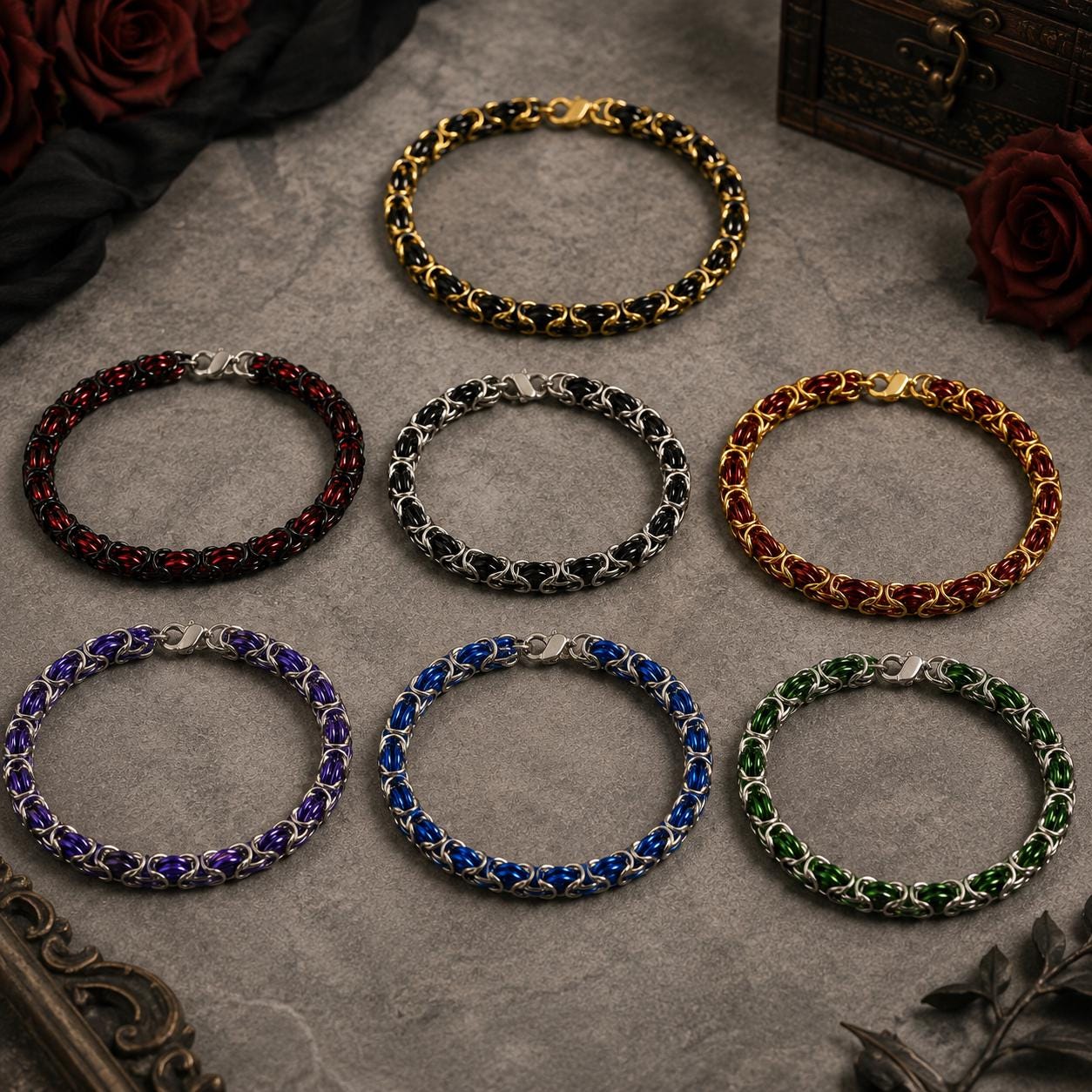 Bracelet Byzantine Chain Jewelry Handmade  & Elegant Wristlet with Color Variant Options