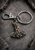 Thor Hammer Goth Keychain | Byzantine Chain Gold & Silver