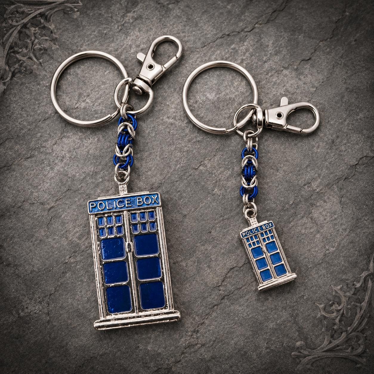 Doctor Who  Byzantine Keychain | Tardis Phone Box Pendant - Small and Large Options