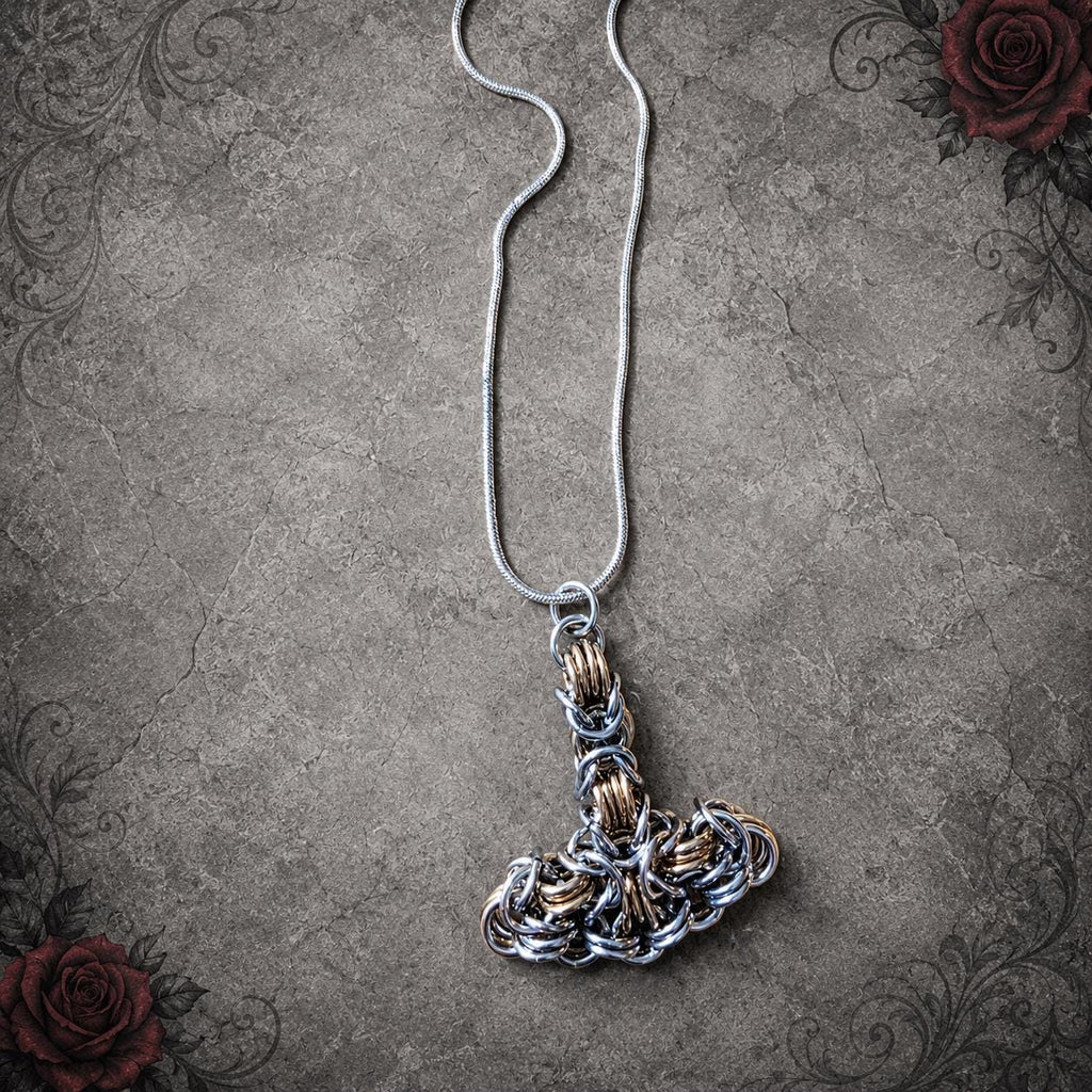 Thor Hammer Goth Necklace | Byzantine Gold & Silver | Snake Chain Chord