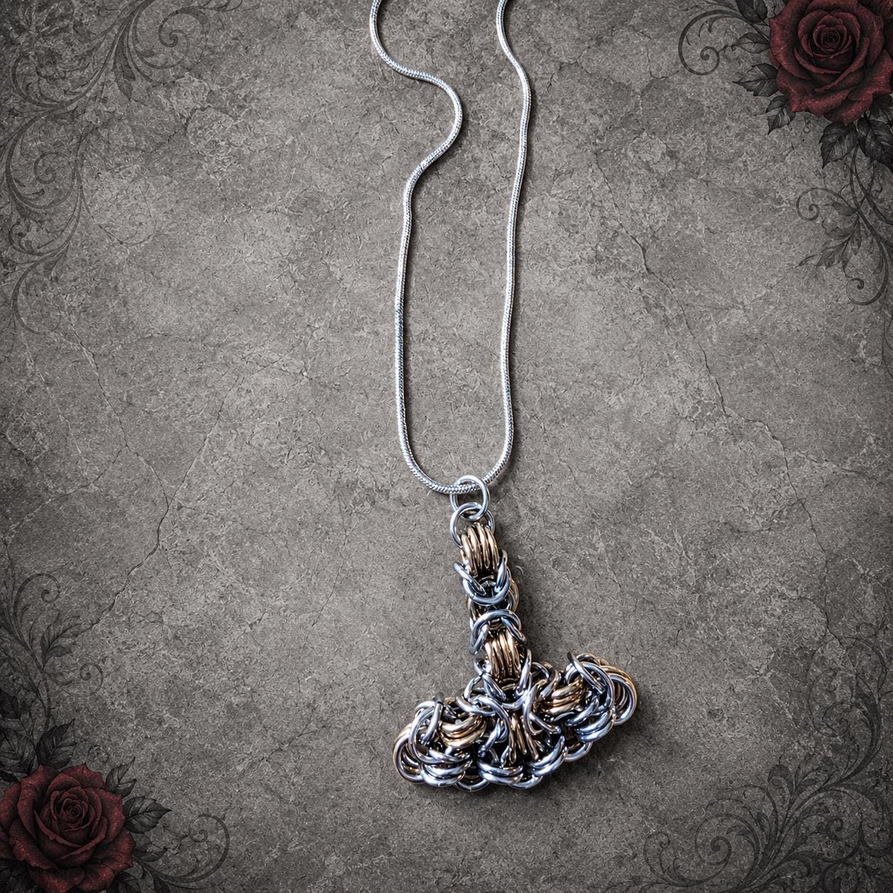Thor Hammer Goth Necklace | Byzantine Gold & Silver | Snake Chain Chord