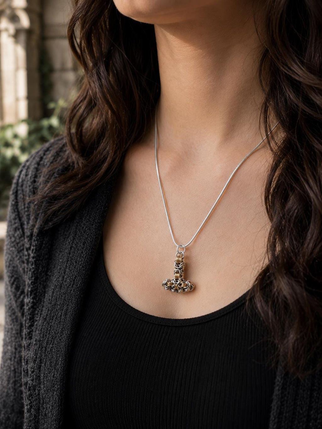 Thor Hammer Goth Necklace | Byzantine Gold & Silver | Snake Chain Chord
