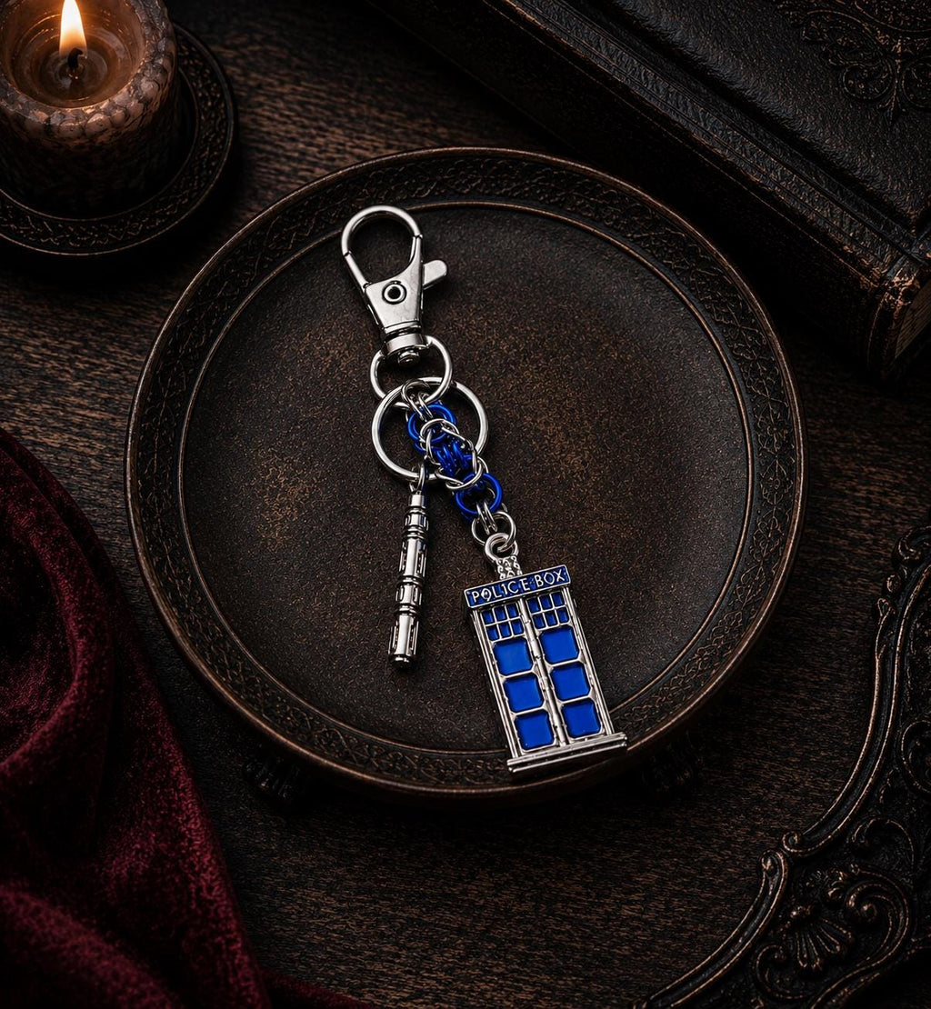 Doctor Who Byzantine Keychain | Sonic Screwdriver & Tardis - Large and Small Options