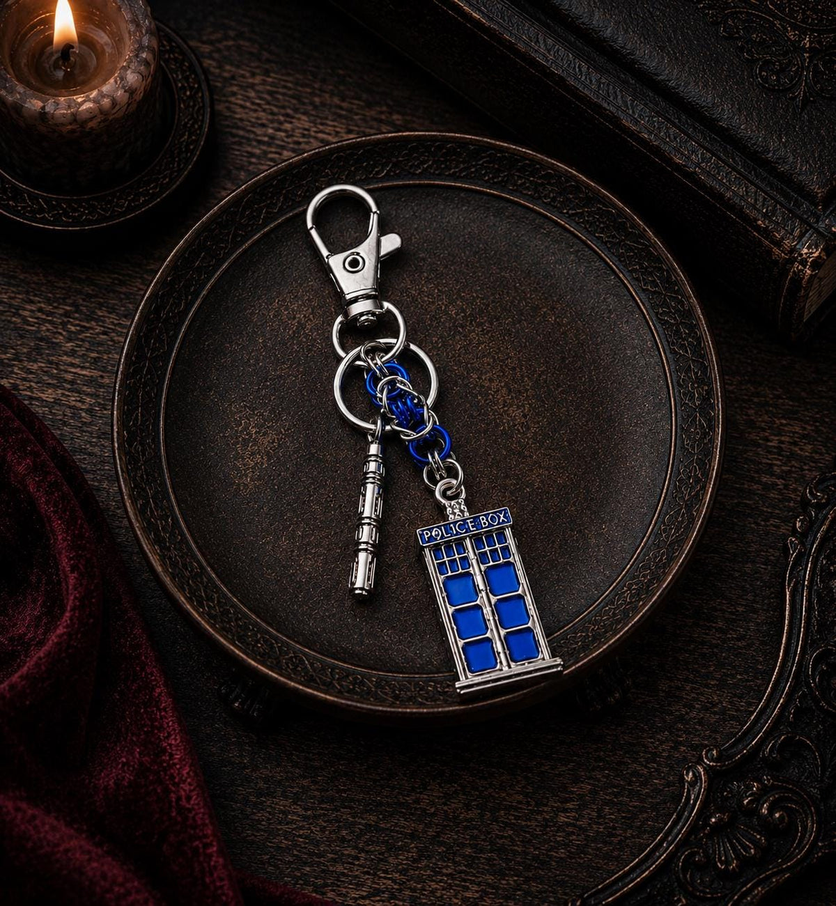 Doctor Who Byzantine Keychain | Sonic Screwdriver & Tardis - Large and Small Options