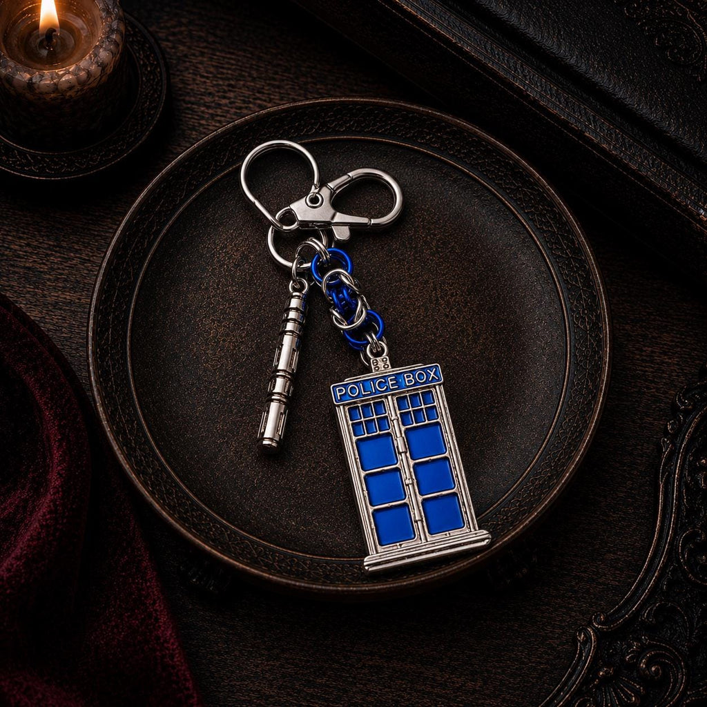 Doctor Who Byzantine Keychain | Sonic Screwdriver & Tardis - Large and Small Options