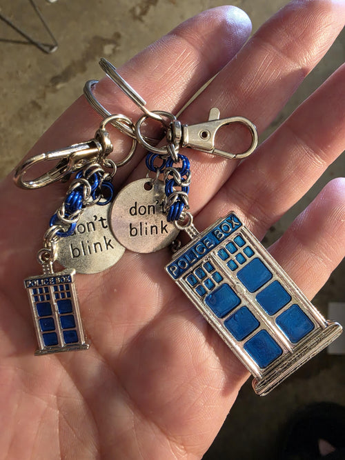 Doctor Who Byzantine Keychain | Don't Blink Charm & Tardis Police Box Pendant - Large and Small Options