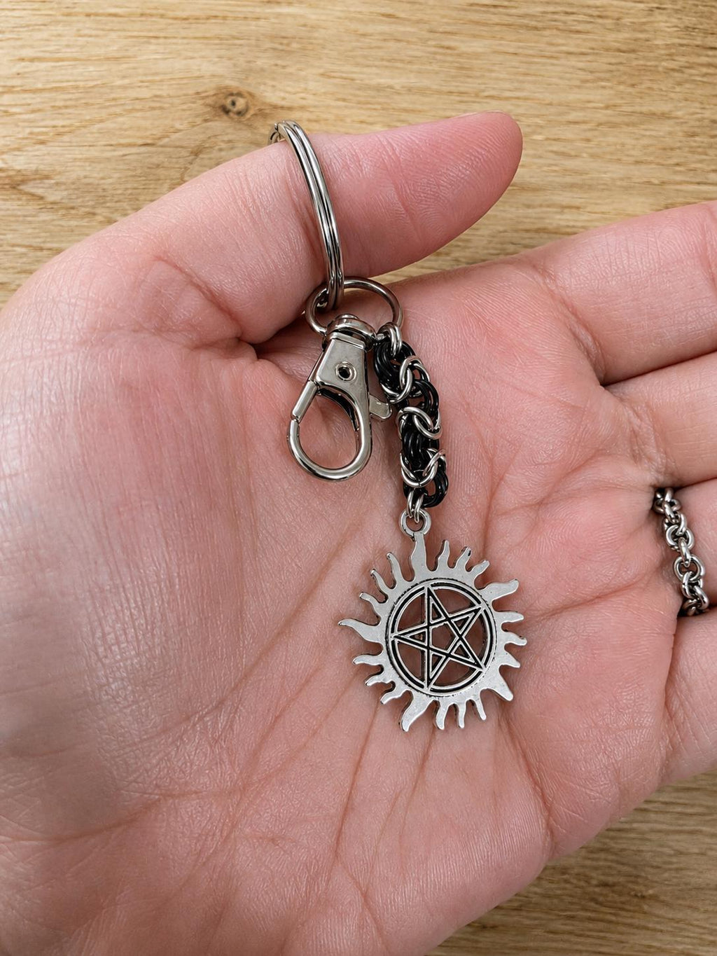 Supernatural Anti-Possession Charm Keychain, Byzantine Chain Connector, TV Show Inspired Demon Protection Accessory