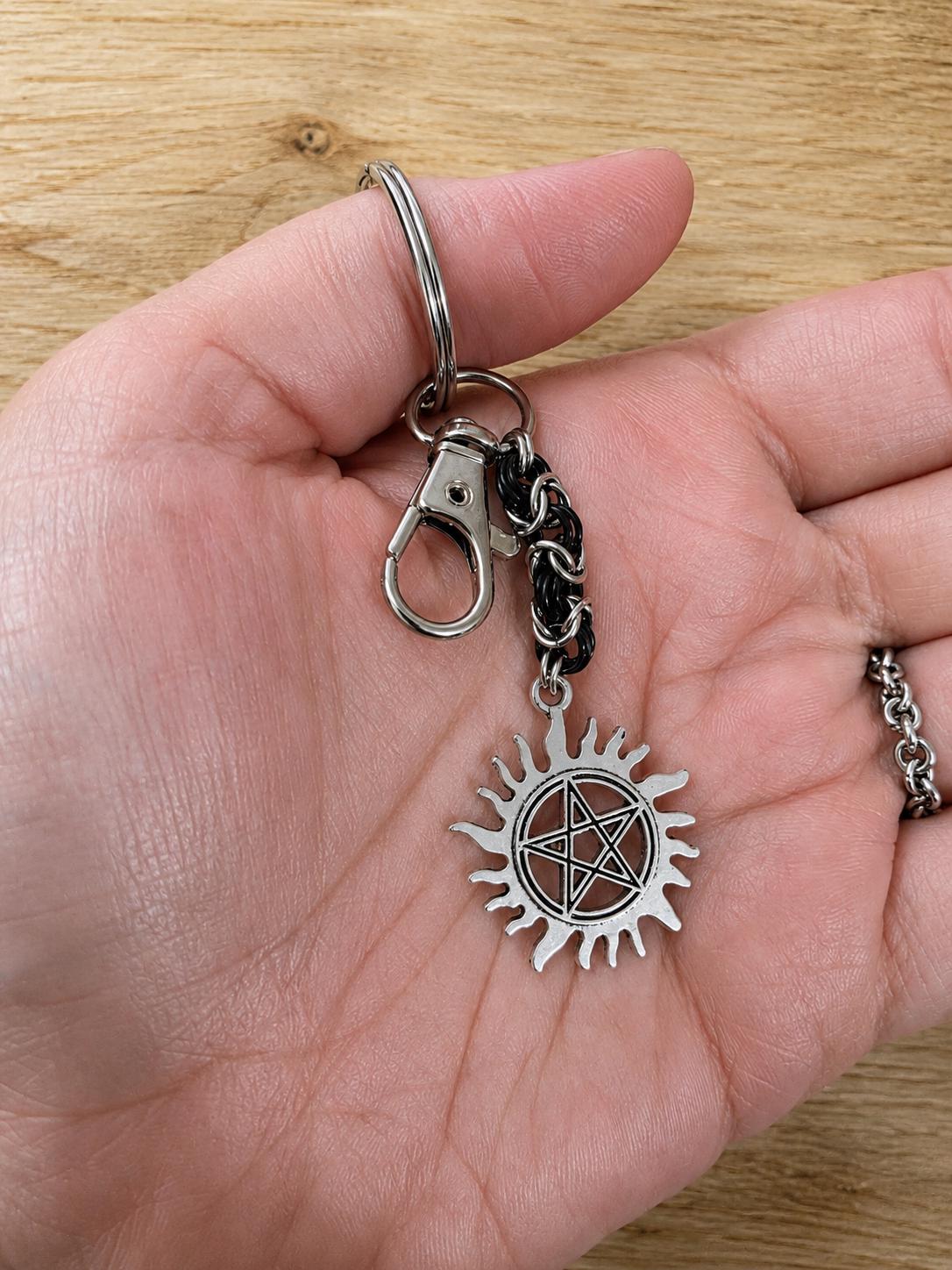 Supernatural Anti-Possession Charm Keychain, Byzantine Chain Connector, TV Show Inspired Demon Protection Accessory