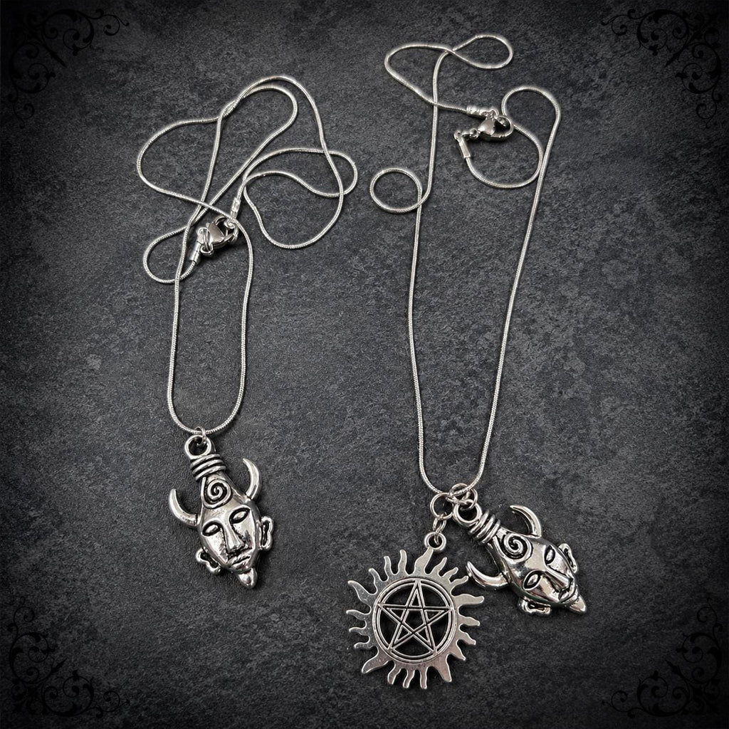 Supernatural Dean's God Amulet Pendant & Anti-Possession Icon Charm on a Silver Snake Chain Necklace