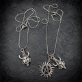 Supernatural Dean's God Amulet Pendant & Anti-Possession Icon Charm on a Silver Snake Chain Necklace
