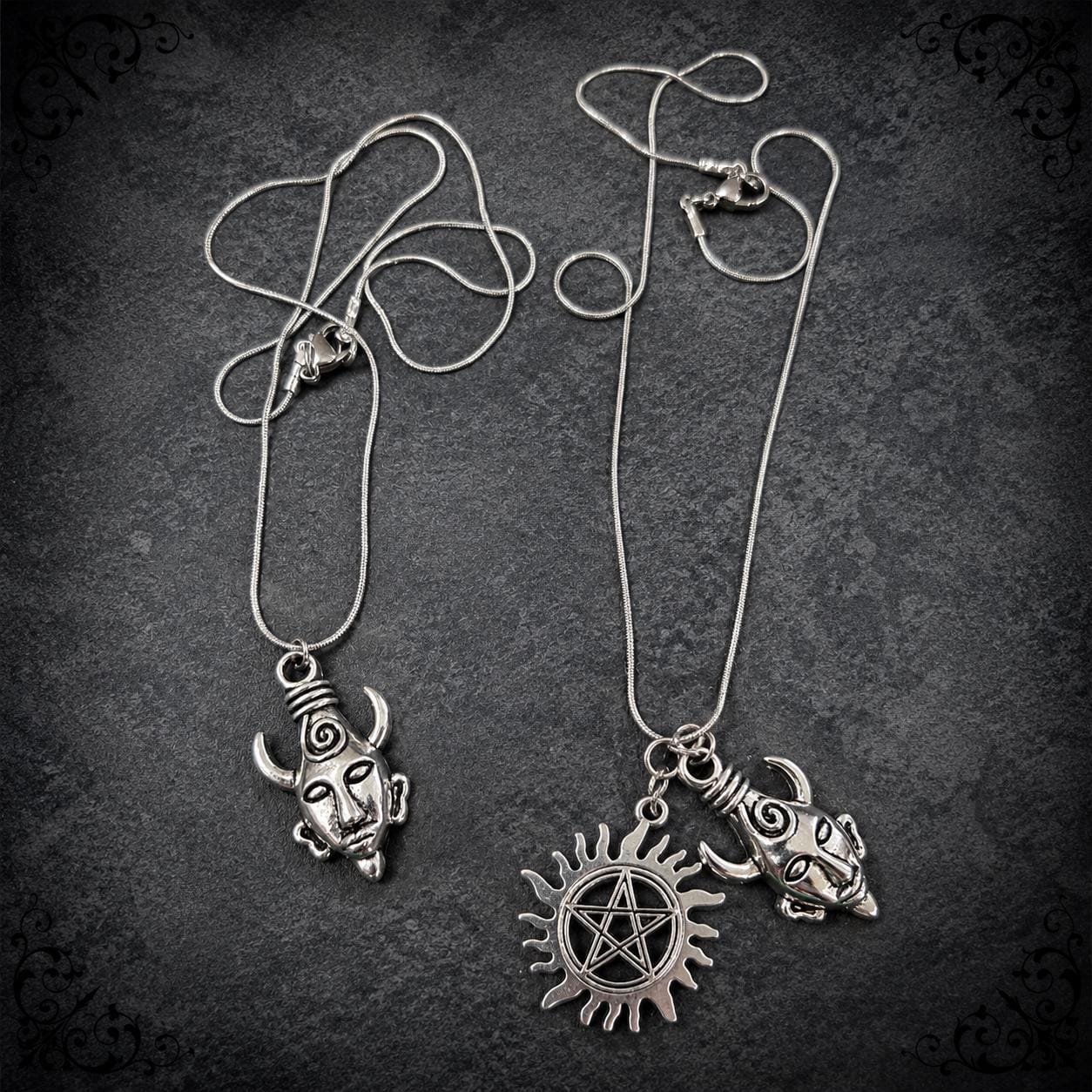 Supernatural Dean's God Amulet Pendant & Anti-Possession Icon Charm on a Silver Snake Chain Necklace