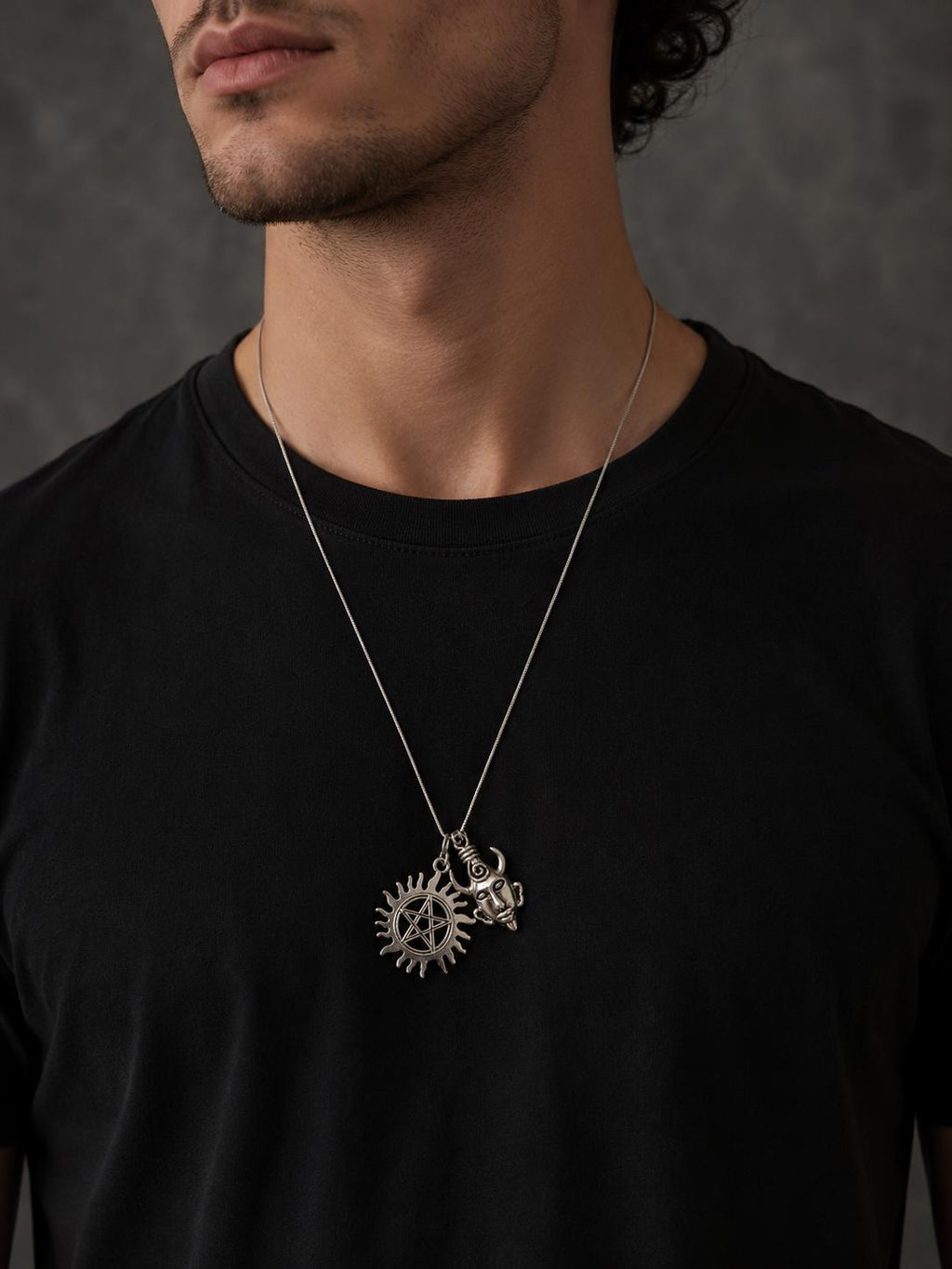Supernatural Dean's God Amulet Pendant & Anti-Possession Icon Charm on a Silver Snake Chain Necklace